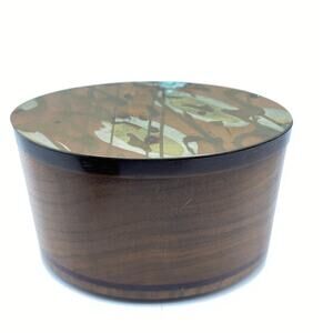 Lee Barnes Naomi Peck‎ Inlaid lid Wood Box Vintage signed MCM swing Lid LB Peck